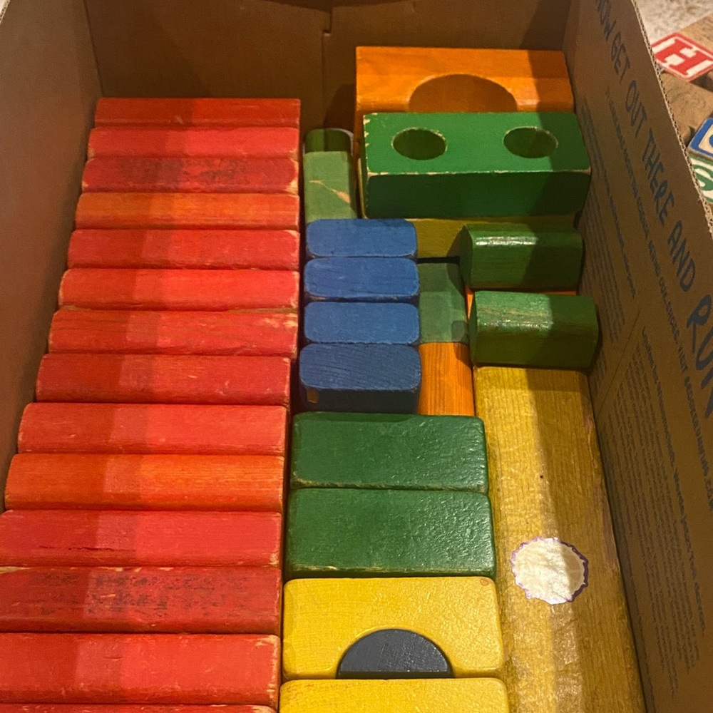 Vibrant Wooden Building Block Alphabet and Shape Block Set some new some vintage